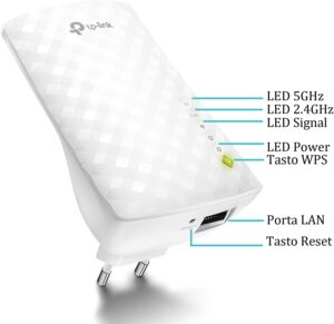 TP-Link  RE200 Ripetitore WiFi Wireless, Velocità Dual Band AC750, WiFi Extender  e Access Point, Porta LAN, Compatibile con Modem Fibra e ADSL,  2.4ghz/5ghz