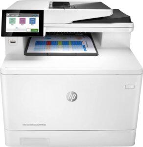 HP Color LaserJet Enterprise M480f 3QA55A, Stampante Multifunzione A4, Stampa Fronte e Retro Automatico a colori, 27 ppm, Copia, Scansiona, Fax, ADF, Ethernet, USB, HP Smart, Schermo Touch LDC, Bianca